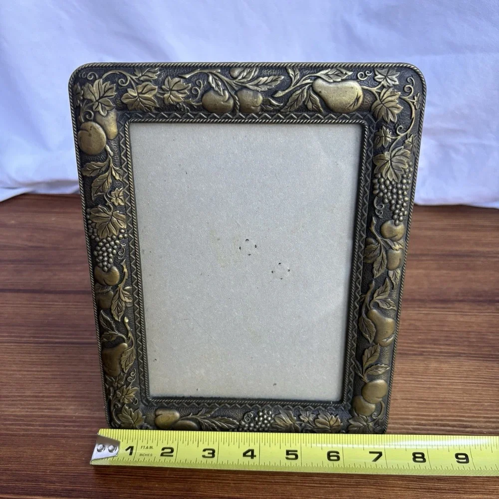 Hallmark Embossed Brass Tone Photo Frame Fruit‎ Grapevine Motif Vintage Heavy